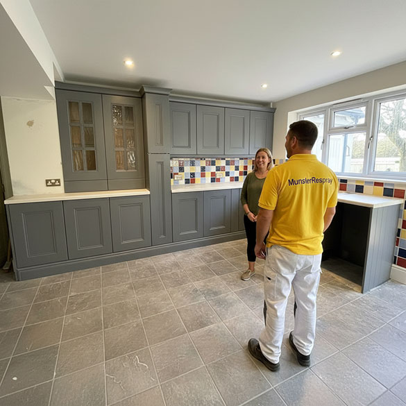 munster-respray-and-client-looking-at-newly-sprayed-kitchen-in-limerick